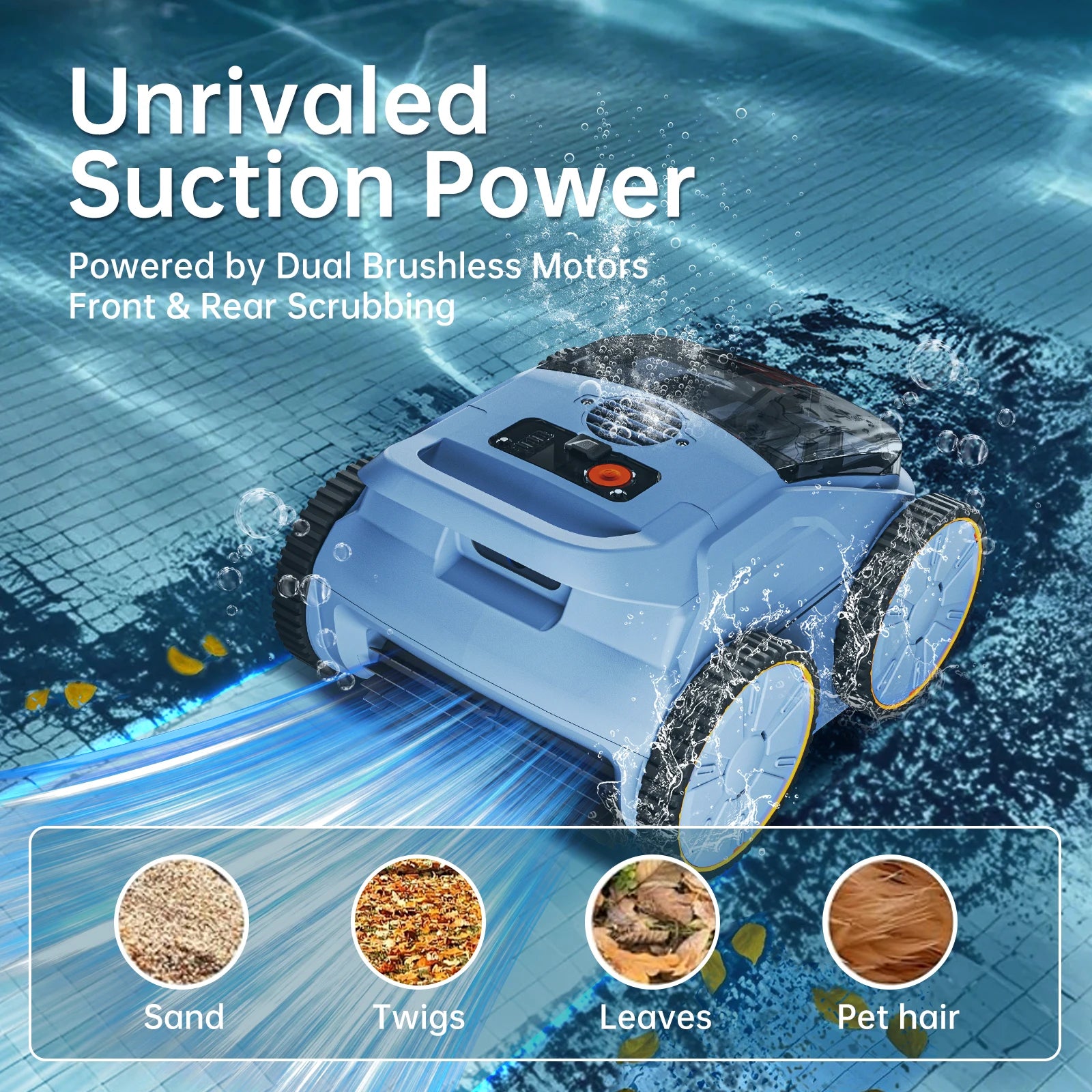 AquaBot SAT™ Pro – Robot Nettoyeur de Piscine Sans Fil, 45 000 Pa, Autonomie 150 min, Jusqu'à 200 m²