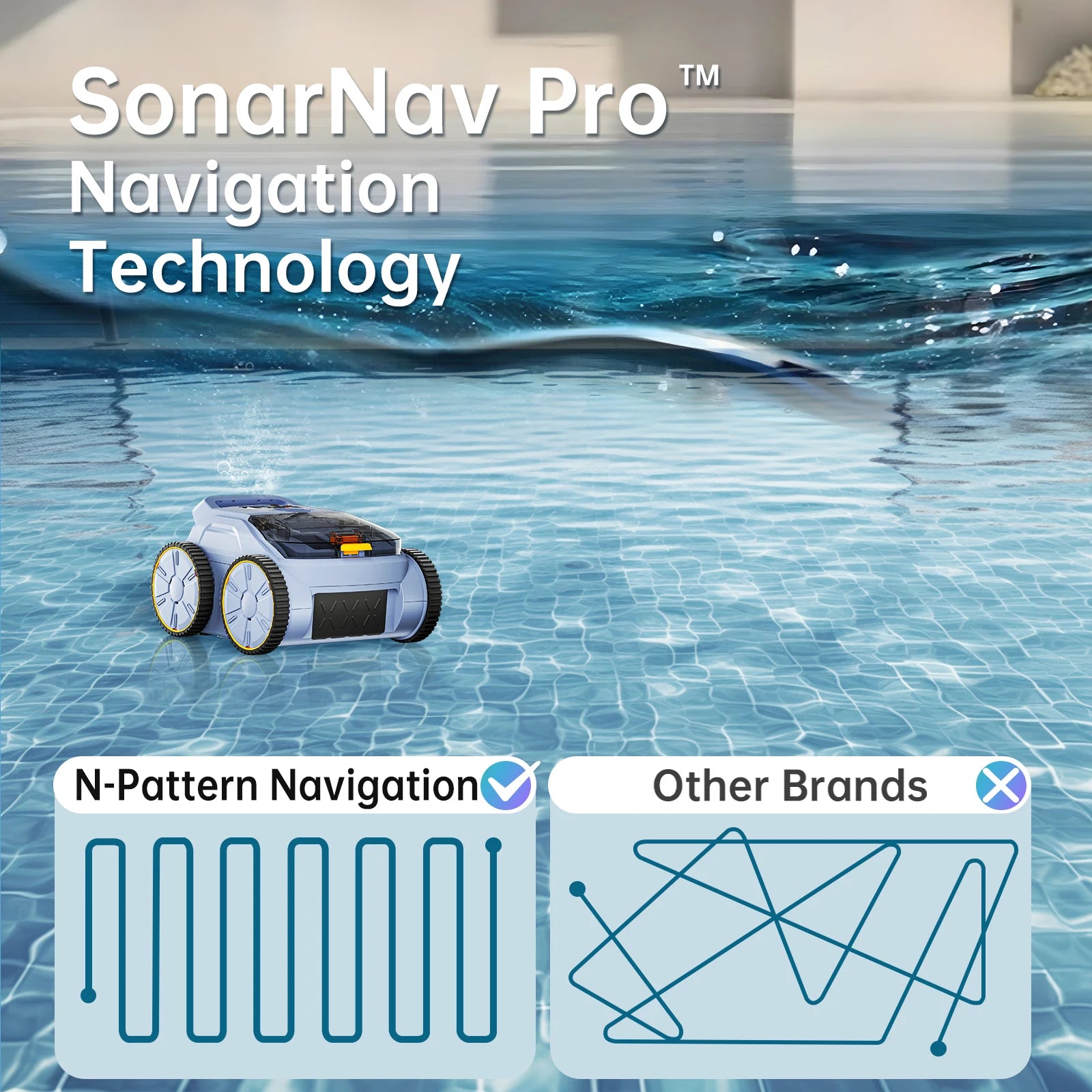 AquaBot SAT™ Pro – Robot Nettoyeur de Piscine Sans Fil, 45 000 Pa, Autonomie 150 min, Jusqu'à 200 m²