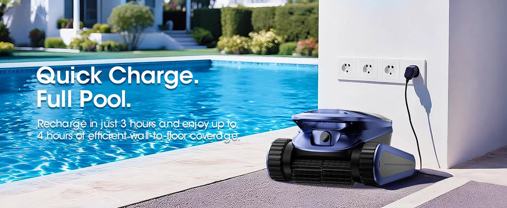 AquaBot Shark™ AI Pro – Robot Nettoyeur Piscine Sans Fil, Navigation IA Sonar, 4 Modes, 240 min, Jusqu'à 300 m²