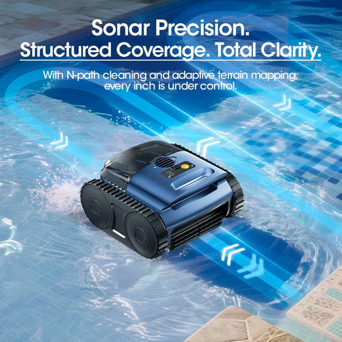 AquaBot SAT™ 25 Sonar – Robot Nettoyeur Piscine Sans Fil, Navigation Sonar Trace Drive, 180 min, Parois & Fond
