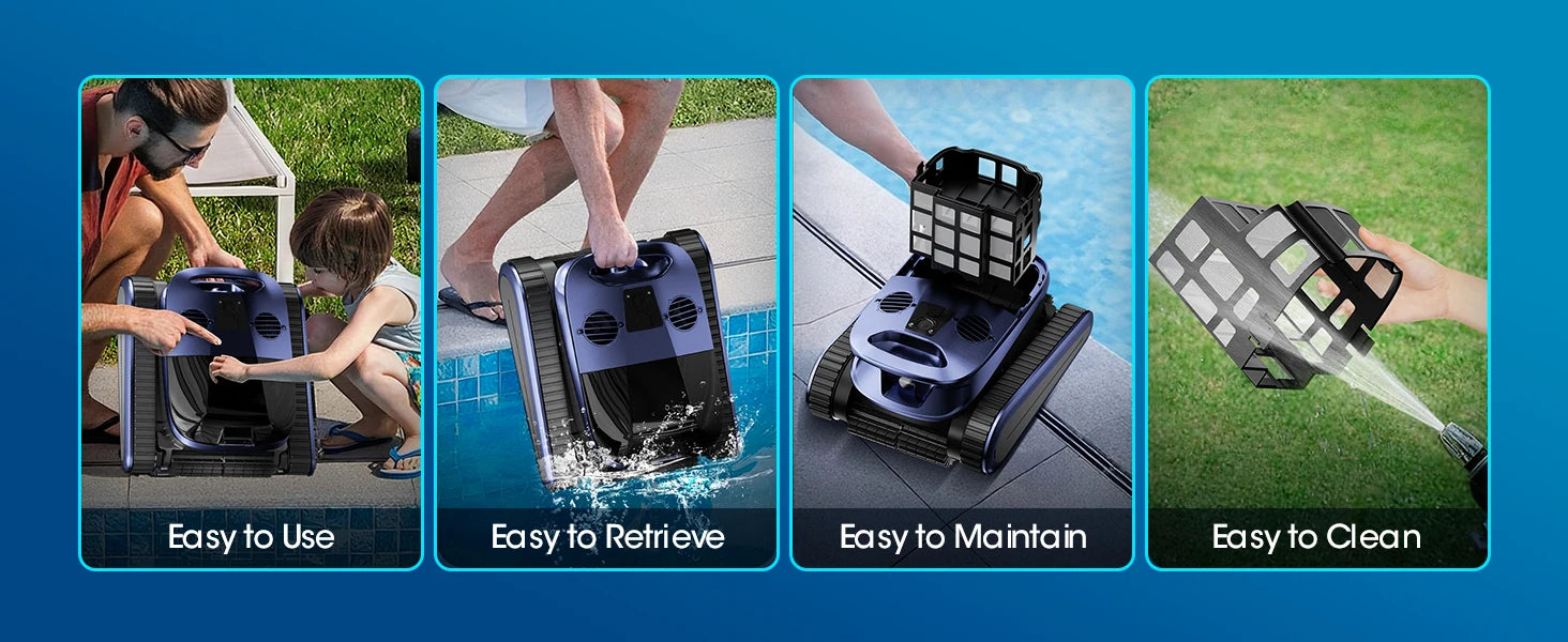 AquaBot Shark™ AI Pro – Robot Nettoyeur Piscine Sans Fil, Navigation IA Sonar, 4 Modes, 240 min, Jusqu'à 300 m²