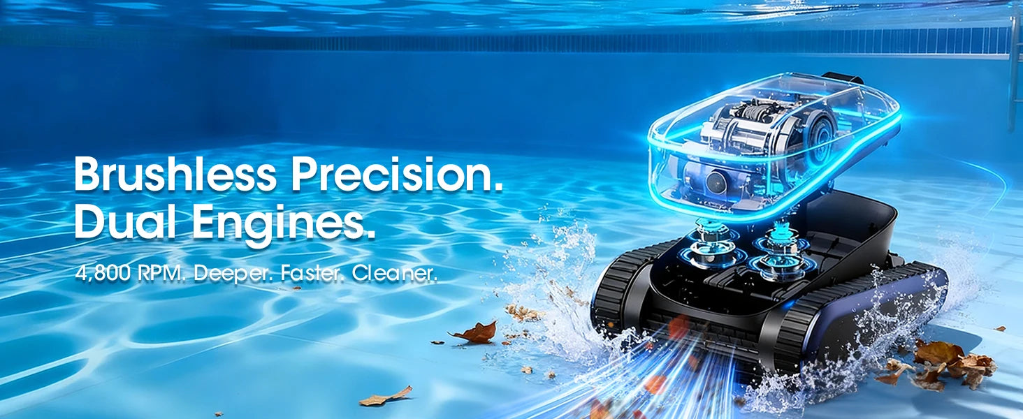 AquaBot Shark™ AI Pro – Robot Nettoyeur Piscine Sans Fil, Navigation IA Sonar, 4 Modes, 240 min, Jusqu'à 300 m²