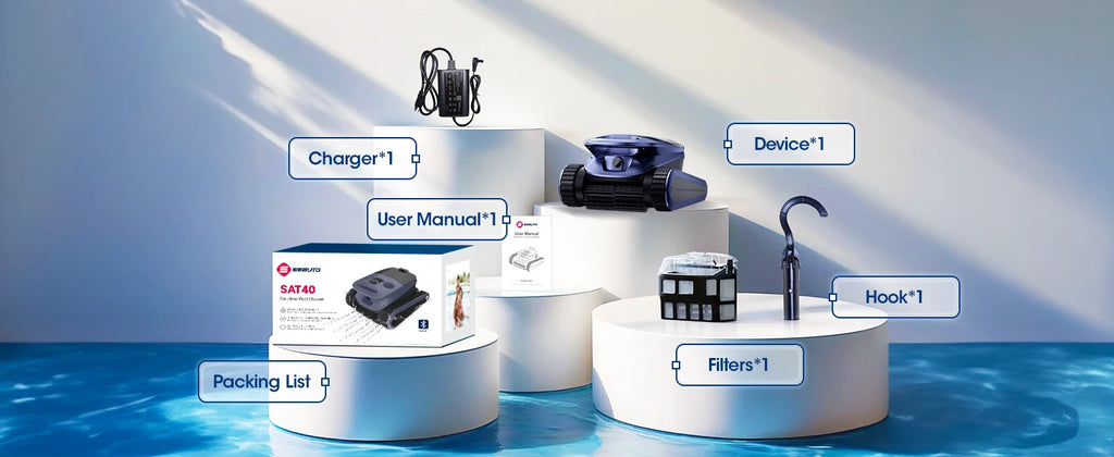 AquaBot Shark™ AI Pro – Robot Nettoyeur Piscine Sans Fil, Navigation IA Sonar, 4 Modes, 240 min, Jusqu'à 300 m²