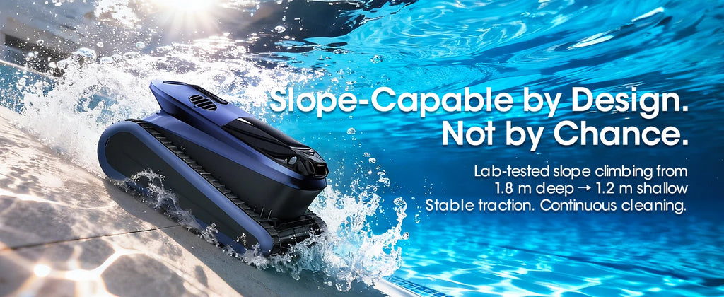 AquaBot Shark™ AI Pro – Robot Nettoyeur Piscine Sans Fil, Navigation IA Sonar, 4 Modes, 240 min, Jusqu'à 300 m²