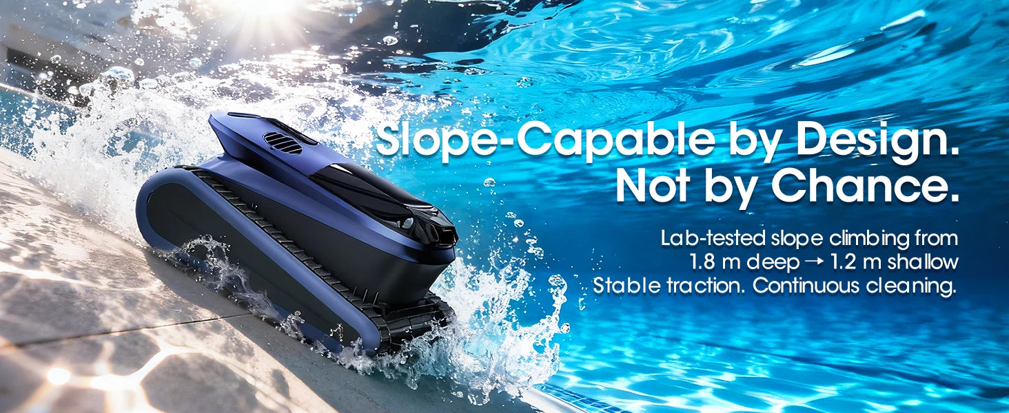 AquaBot Shark™ AI Pro – Robot Nettoyeur Piscine Sans Fil, Navigation IA Sonar, 4 Modes, 240 min, Jusqu'à 300 m²