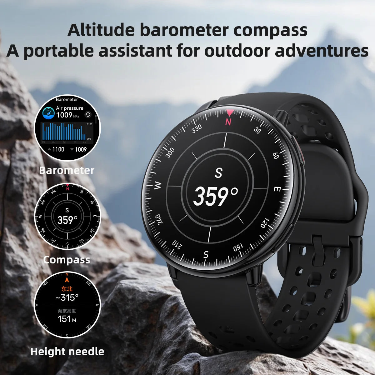 LunaWatch X™ GPS Outdoor – Montre Connectée AMOLED 1.43", GPS, Boussole, IP68, ChatGPT, 9 Sports