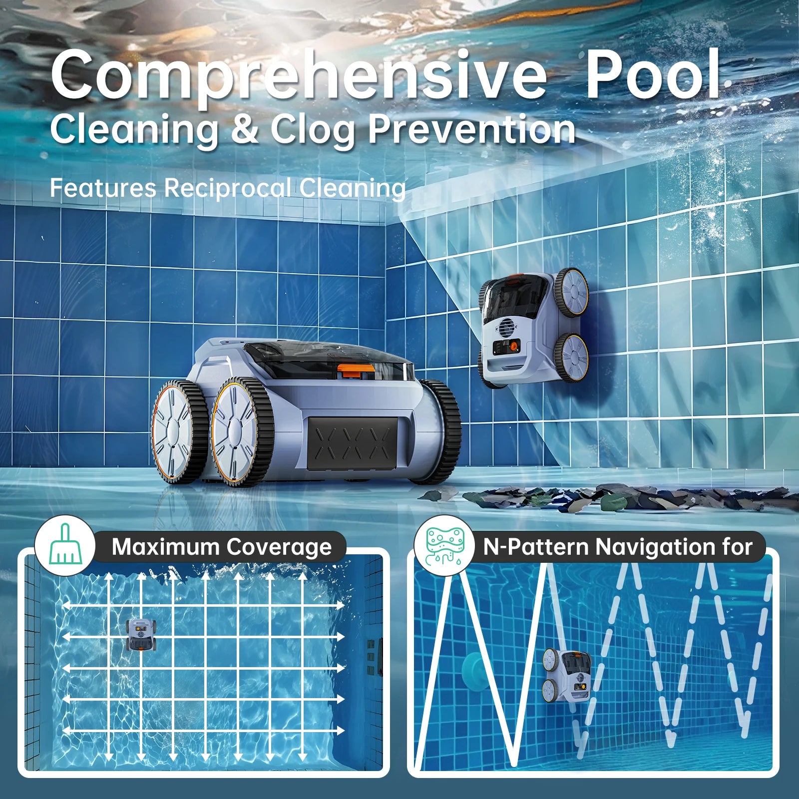 AquaBot SAT™ Pro – Robot Nettoyeur de Piscine Sans Fil, 45 000 Pa, Autonomie 150 min, Jusqu'à 200 m²