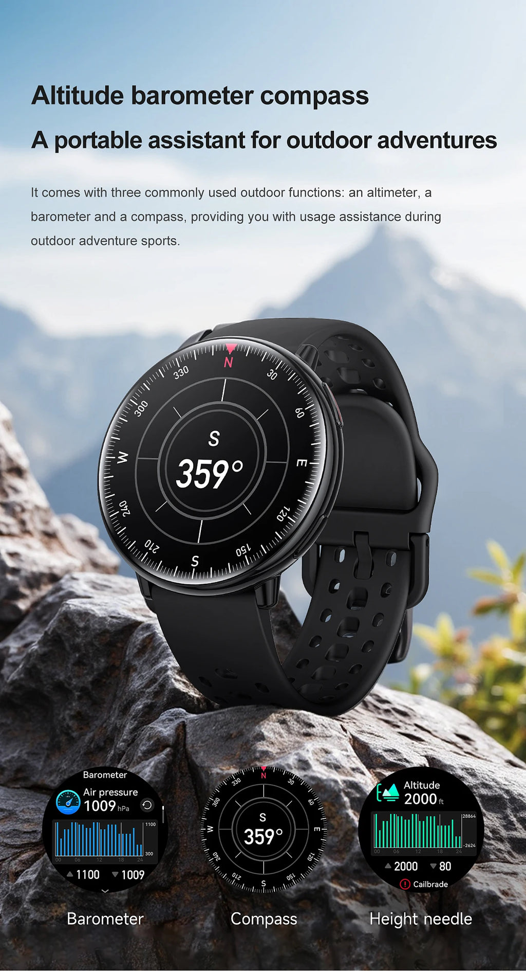 LunaWatch X™ GPS Outdoor – Montre Connectée AMOLED 1.43", GPS, Boussole, IP68, ChatGPT, 9 Sports