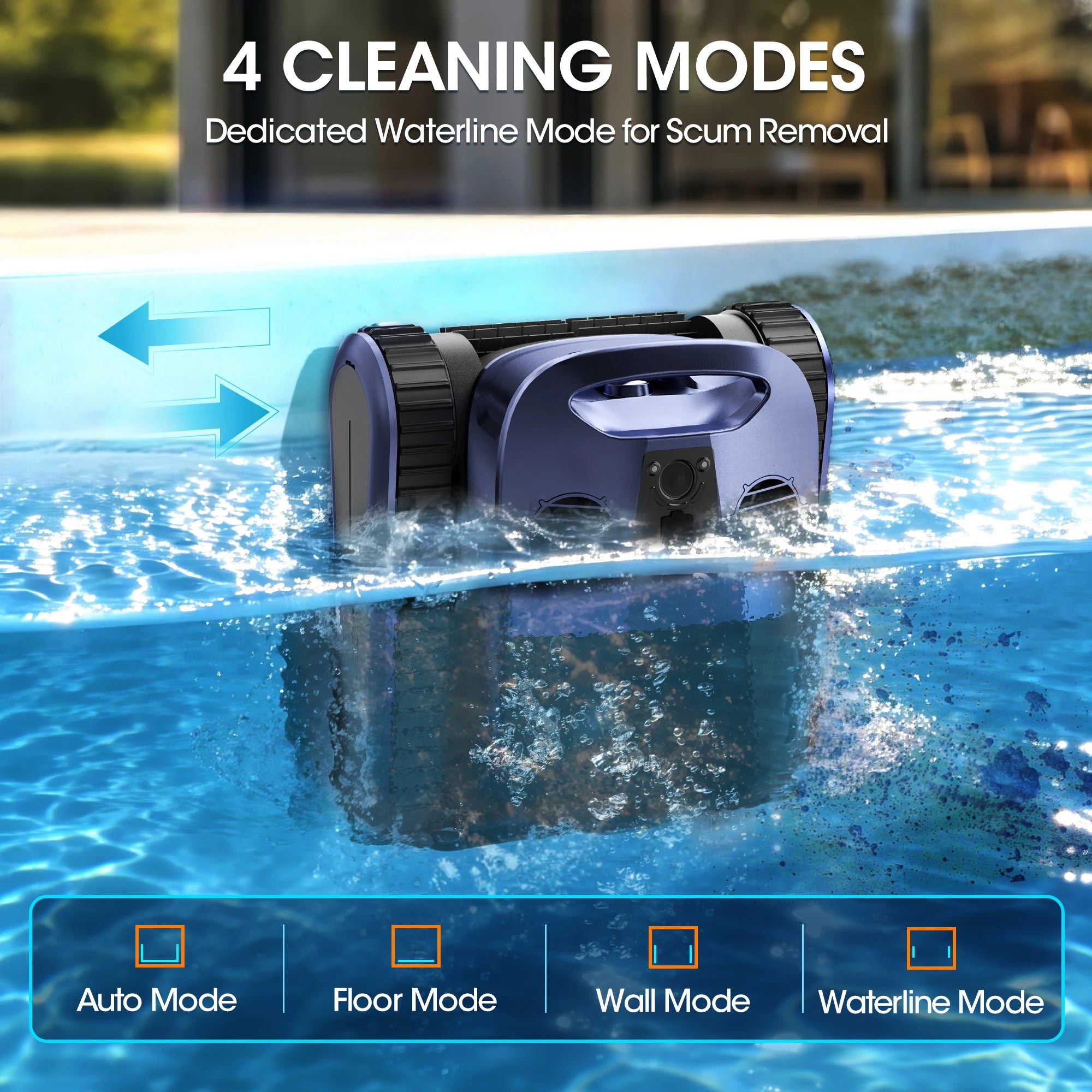 AquaBot Shark™ AI Pro – Robot Nettoyeur Piscine Sans Fil, Navigation IA Sonar, 4 Modes, 240 min, Jusqu'à 300 m²