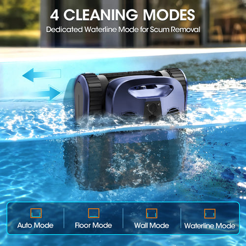 AquaBot Shark™ AI Pro – Robot Nettoyeur Piscine Sans Fil, Navigation IA Sonar, 4 Modes, 240 min, Jusqu'à 300 m²