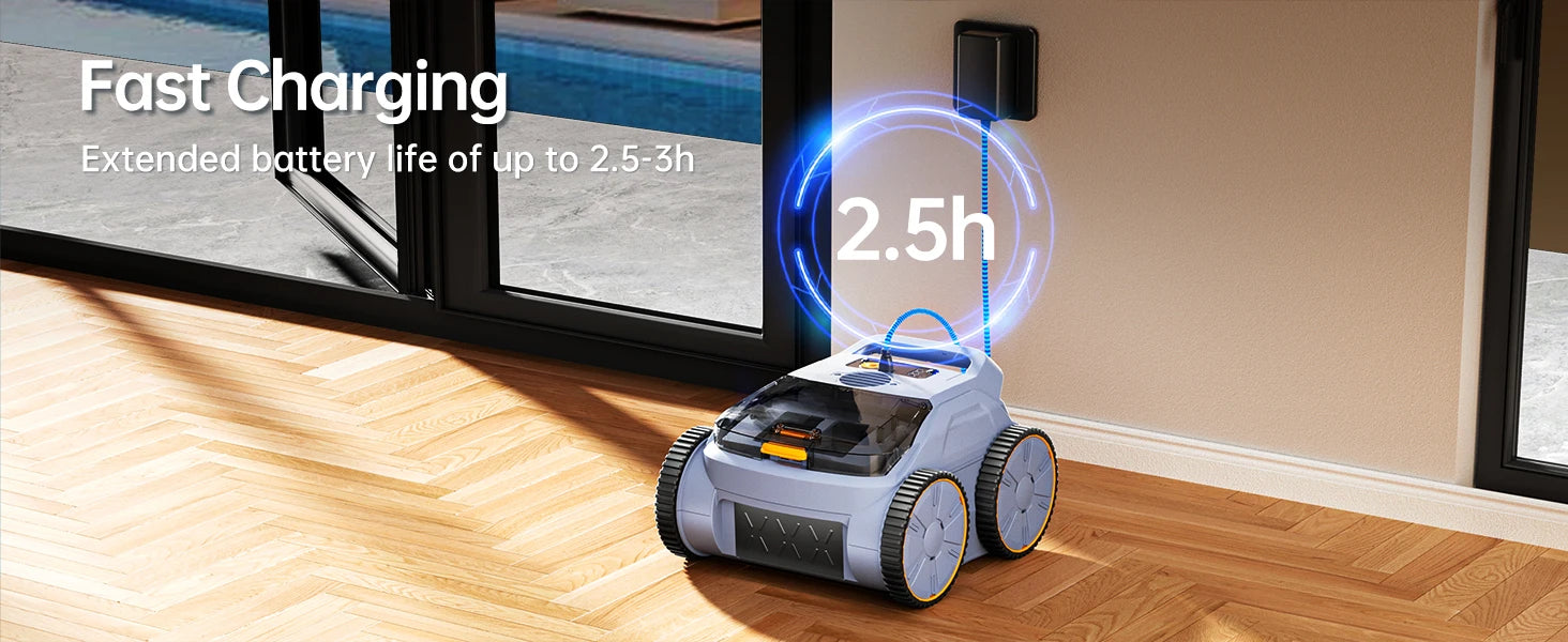 AquaBot SAT™ Pro – Robot Nettoyeur de Piscine Sans Fil, 45 000 Pa, Autonomie 150 min, Jusqu'à 200 m²