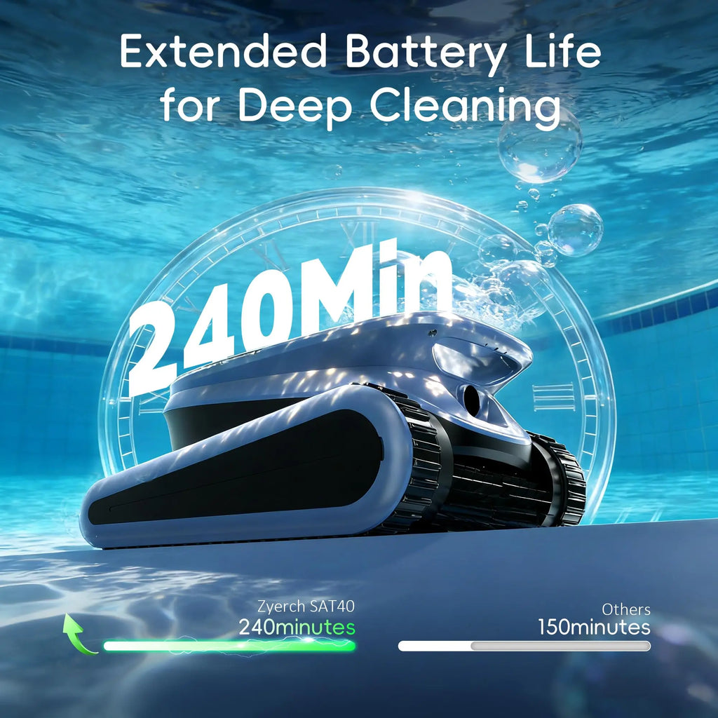 AquaBot Shark™ AI Pro – Robot Nettoyeur Piscine Sans Fil, Navigation IA Sonar, 4 Modes, 240 min, Jusqu'à 300 m²