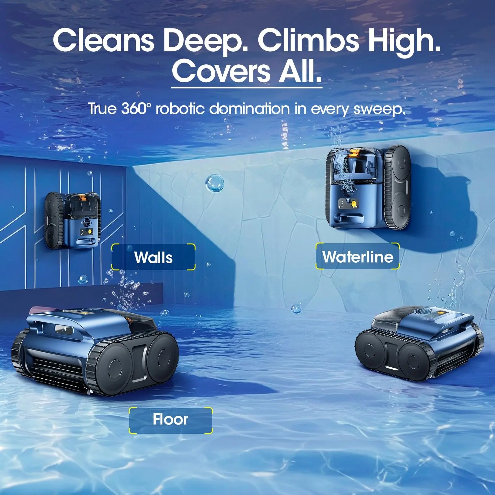 AquaBot SAT™ 25 Sonar – Robot Nettoyeur Piscine Sans Fil, Navigation Sonar Trace Drive, 180 min, Parois & Fond