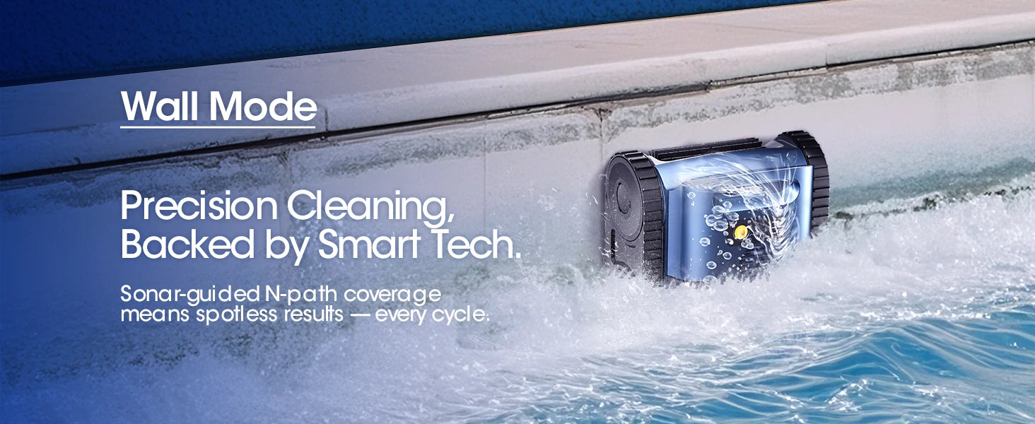 AquaBot SAT™ 25 Sonar – Robot Nettoyeur Piscine Sans Fil, Navigation Sonar Trace Drive, 180 min, Parois & Fond