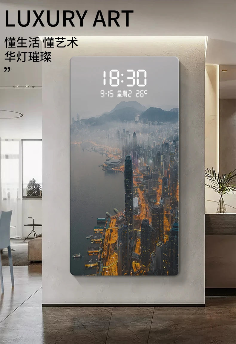ChronoSense™ Radar – Horloge Murale LED à Détection de Mouvement, Paysage Urbain, Calendrier & Alarme