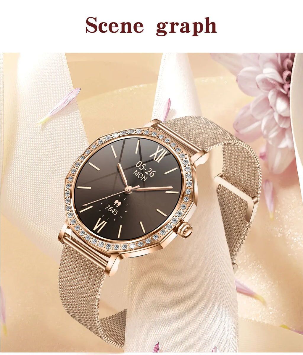 LunaWatch X™ ChatGPT – Montre Connectée Femme AMOLED 1.32", Cadran Diamant, IP68, ChatGPT, Appels BT