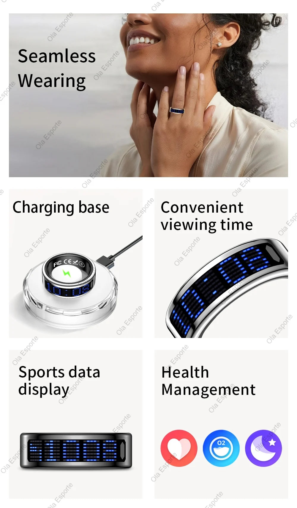 NovaRing X™ Display – Bague Connectée Écran Tactile, FC, Sommeil, 5ATM, Contrôle Caméra