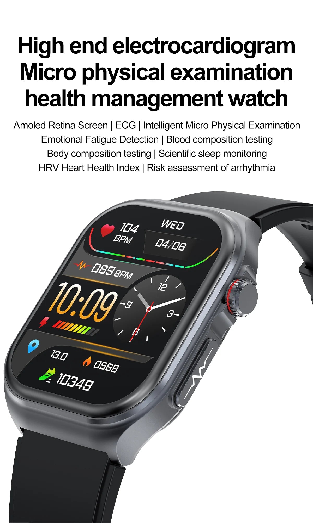 LunaWatch X™ Pro 2.04" – Montre Connectée AMOLED, ECG, NFC, Composition Corporelle, IP68, 7 Bracelets
