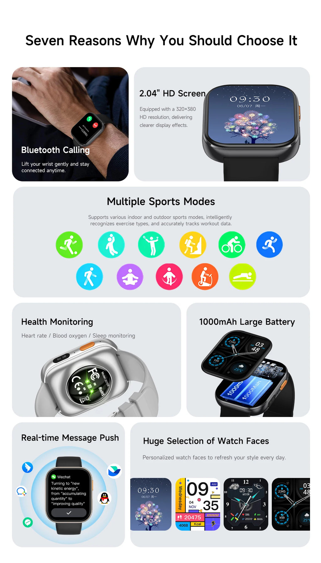 LunaWatch X™ Titan 2.04" – Montre Connectée AMOLED, 1000mAh, Always On, Alexa, IP68, 100+ Sports, 9 Bracelets