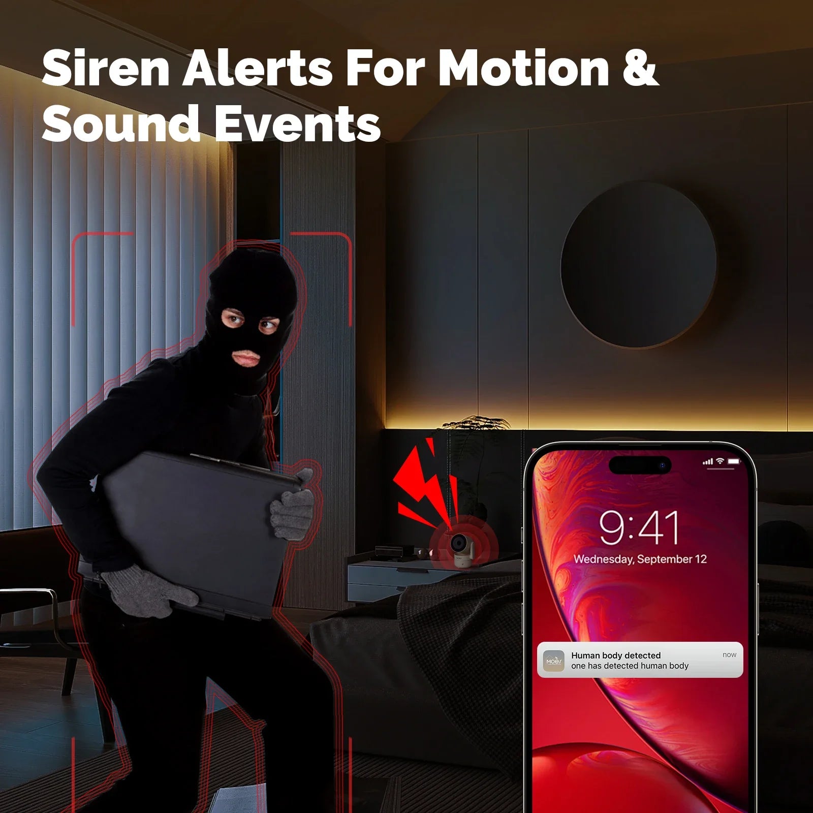 HomeGuard Pro™ – Caméra de Sécurité WiFi Intérieure 4MP, Rotation 360°, Vision Nocturne, Détection Mouvement & Son