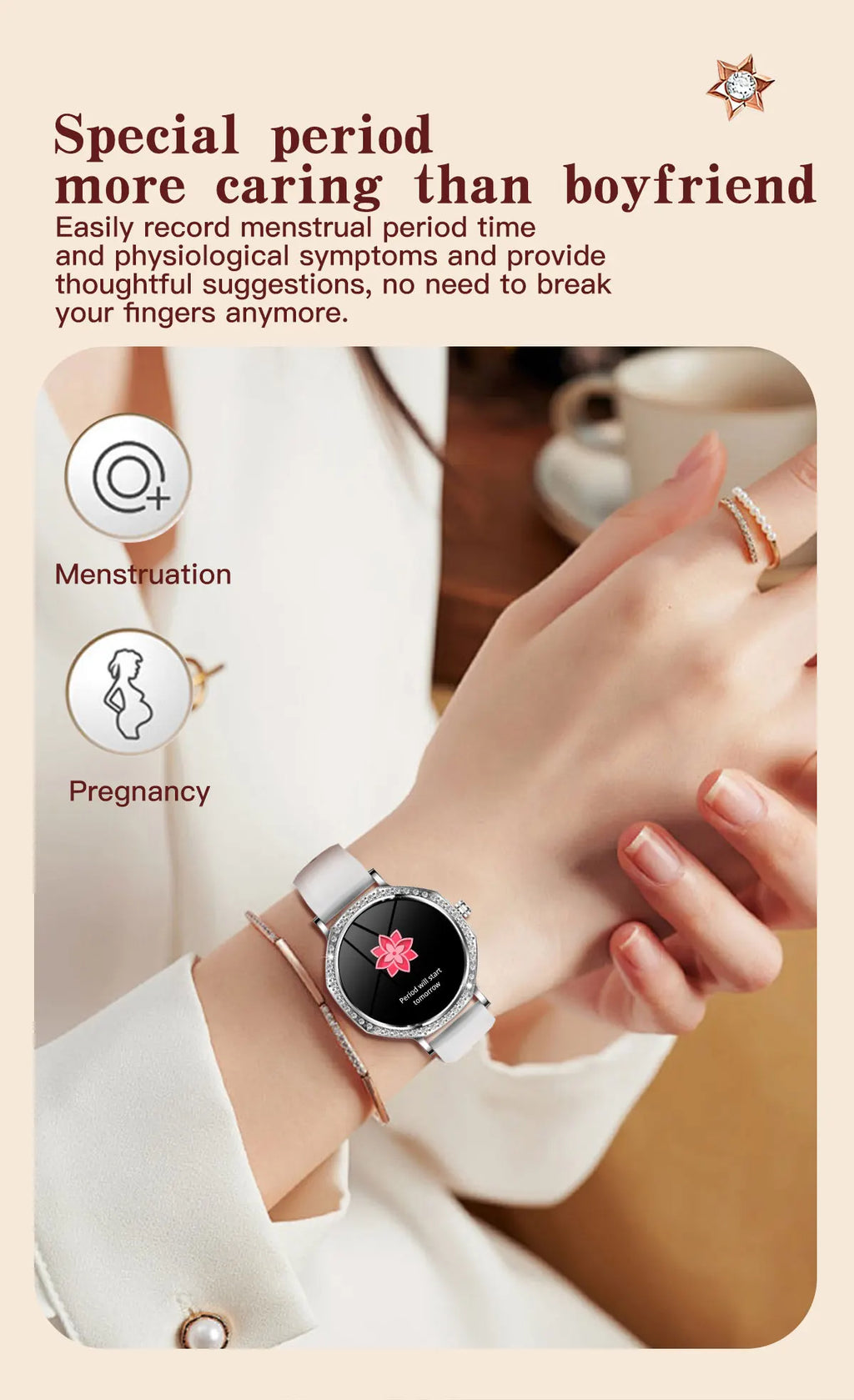 LunaWatch X™ ChatGPT – Montre Connectée Femme AMOLED 1.32", Cadran Diamant, IP68, ChatGPT, Appels BT