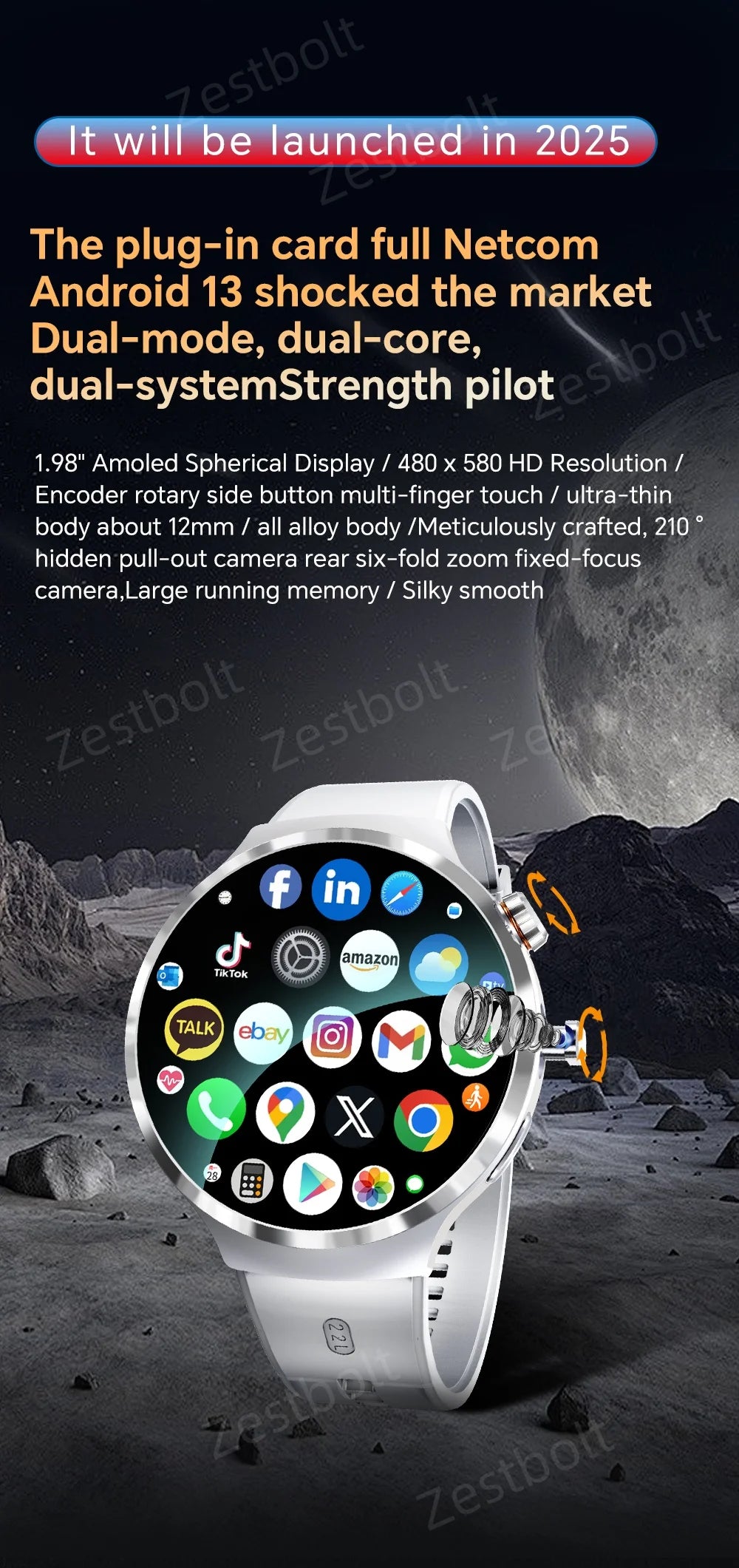LunaWatch X™ Android Pro 4G – Smartwatch Android 13, SIM 4G, Caméra 8MP, GPS, WiFi, jusquà 10GB/512GB