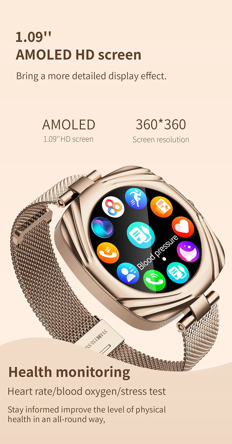 LunaWatch X™ Lady Slim – Montre Connectée Femme AMOLED 1.09", GPS, IP68, FC, SpO2, Appels BT