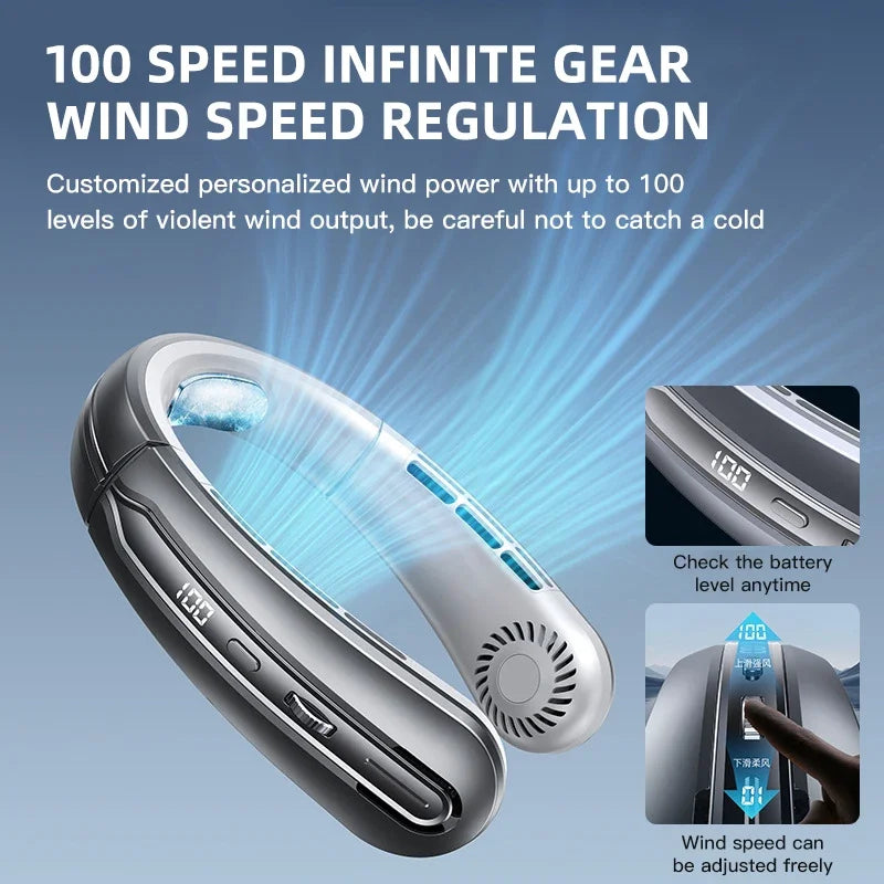 AeroChill X™ Elite – Ventilateur de Cou Sans Pales, 100 Vitesses, Écran LED, Batterie 8000mAh, 9h Autonomie