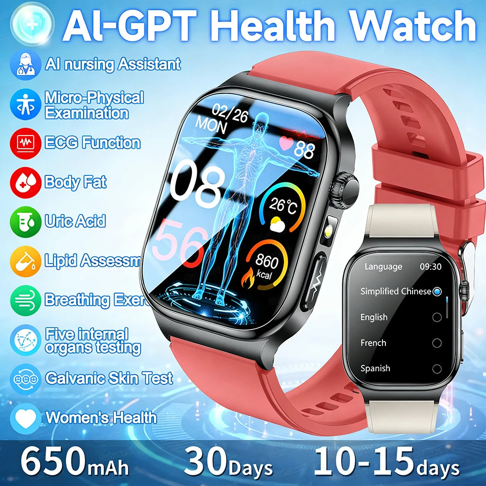 LunaWatch X™ Ultra Health – Montre Connectée AMOLED 2.04", ECG, Analyse Corporelle, Verre Saphir, IP68, 14 Bracelets