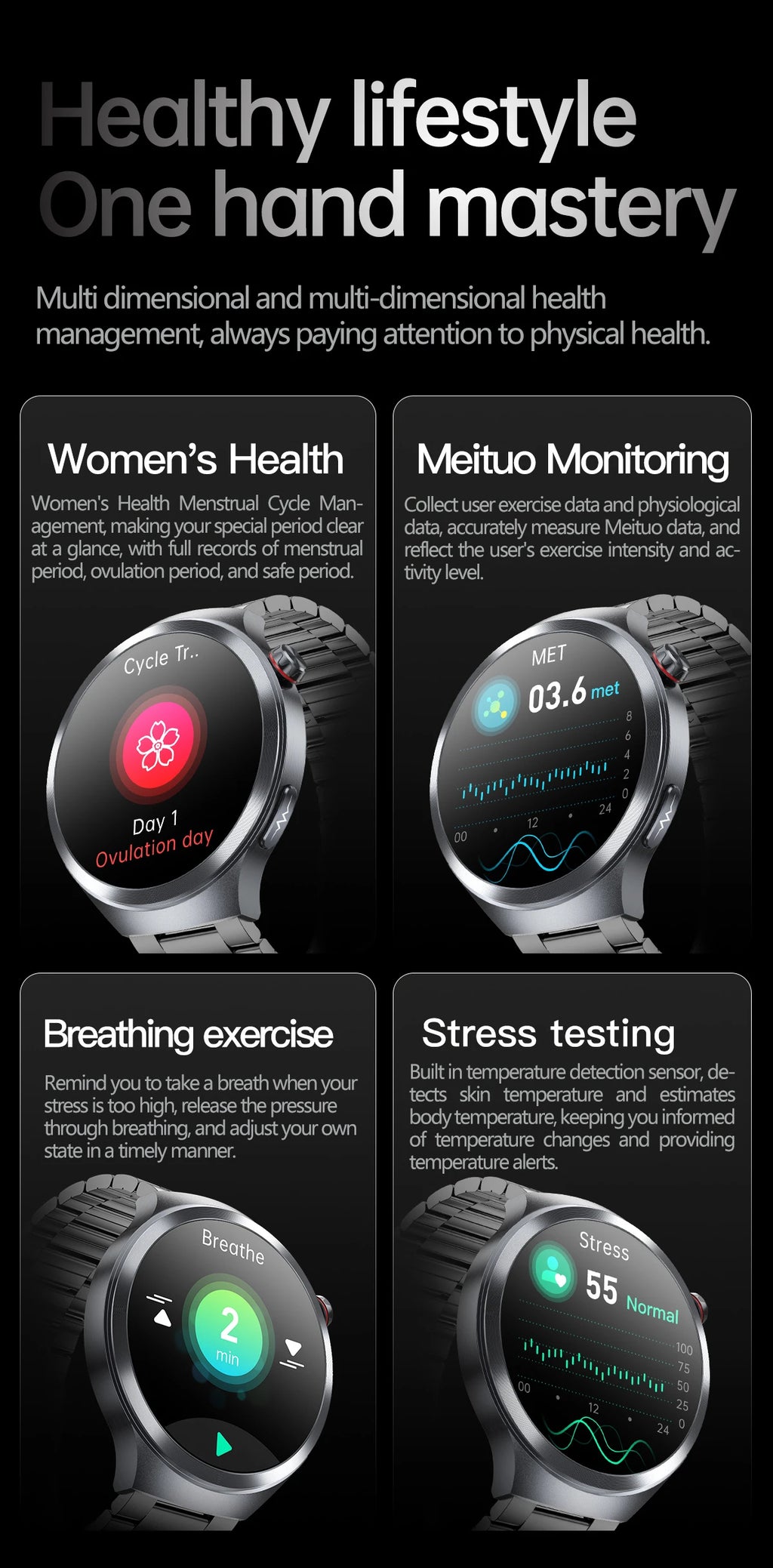 LunaWatch X™ ECG Pro NFC – Montre Connectée AMOLED 1.73", ECG, NFC, IP68, SOS, Appels BT, 530mAh