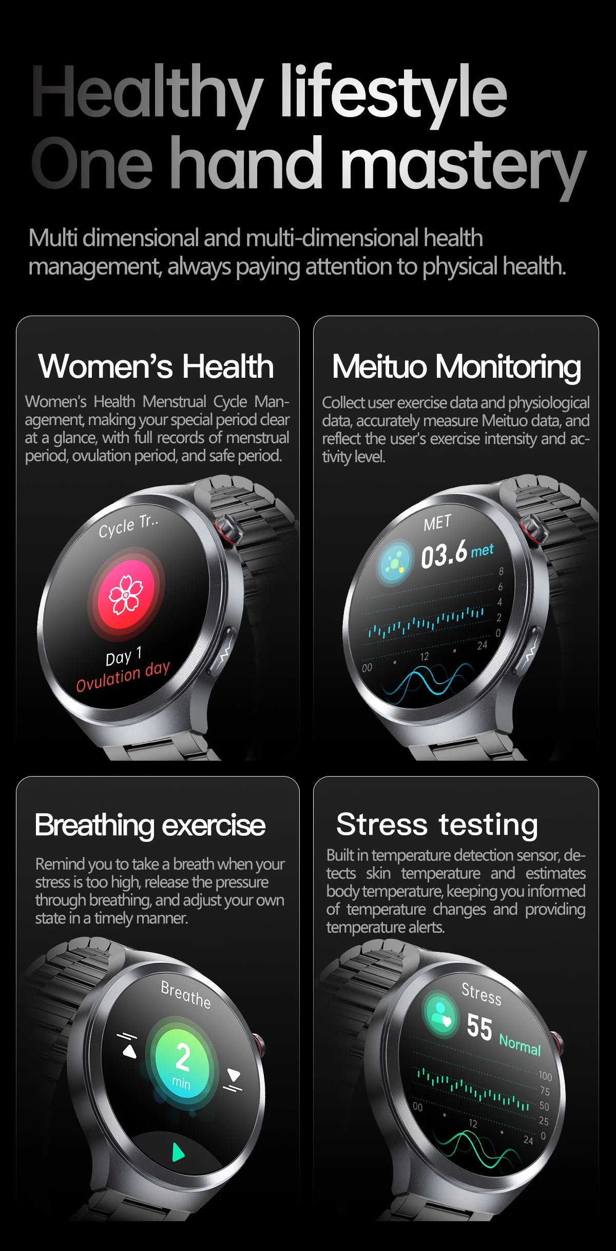 LunaWatch X™ ECG Pro NFC – Montre Connectée AMOLED 1.73", ECG, NFC, IP68, SOS, Appels BT, 530mAh
