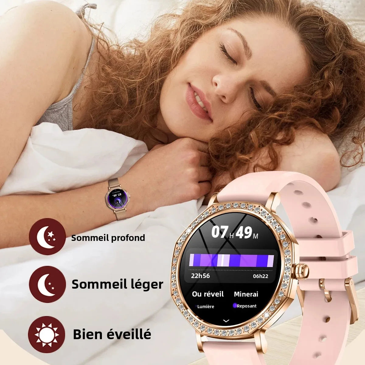 LunaWatch X™ ChatGPT – Montre Connectée Femme AMOLED 1.32", Cadran Diamant, IP68, ChatGPT, Appels BT