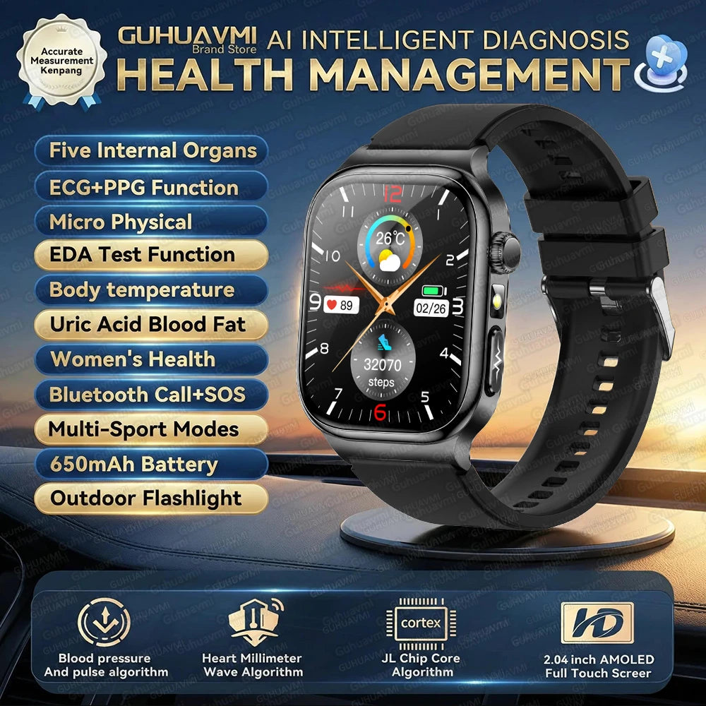 LunaWatch X™ Ultra Health – Montre Connectée AMOLED 2.04", ECG, Analyse Corporelle, Verre Saphir, IP68, 14 Bracelets