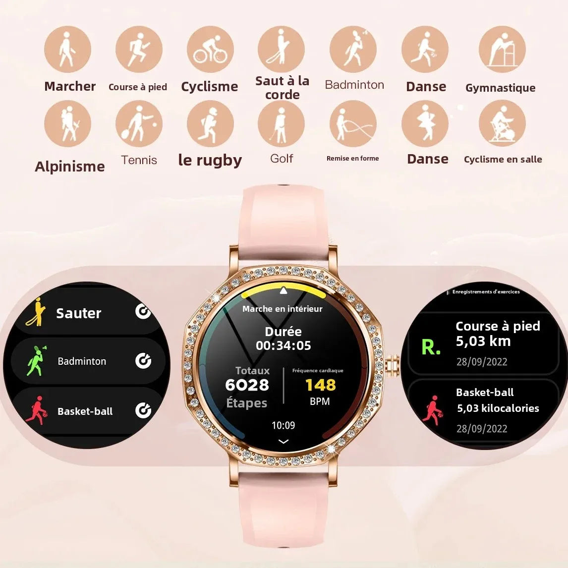 LunaWatch X™ ChatGPT – Montre Connectée Femme AMOLED 1.32", Cadran Diamant, IP68, ChatGPT, Appels BT