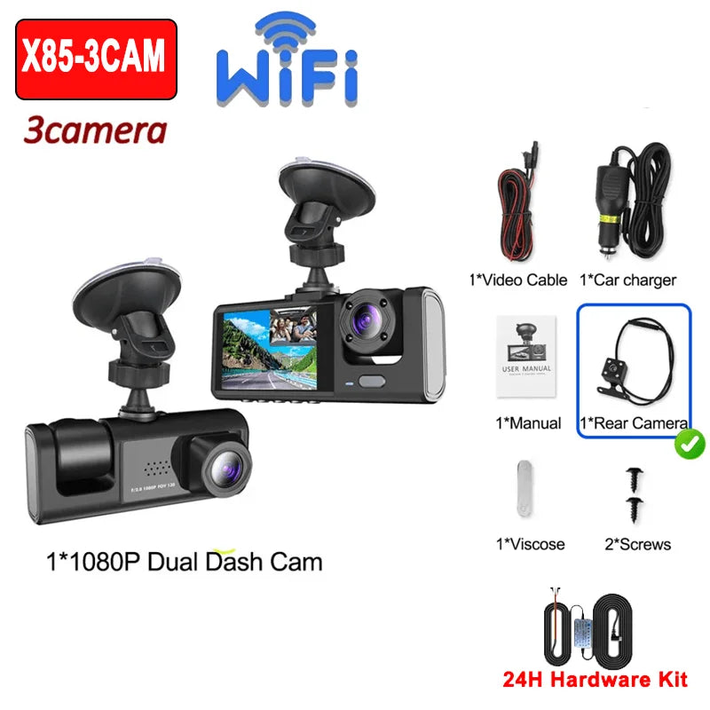 1080P WiFi Car Dvr 2/3 Camra DashCam for Cars Camera for Vehicle Recorder Video Front Optional Rear Camera  Night Vision Dashcam
