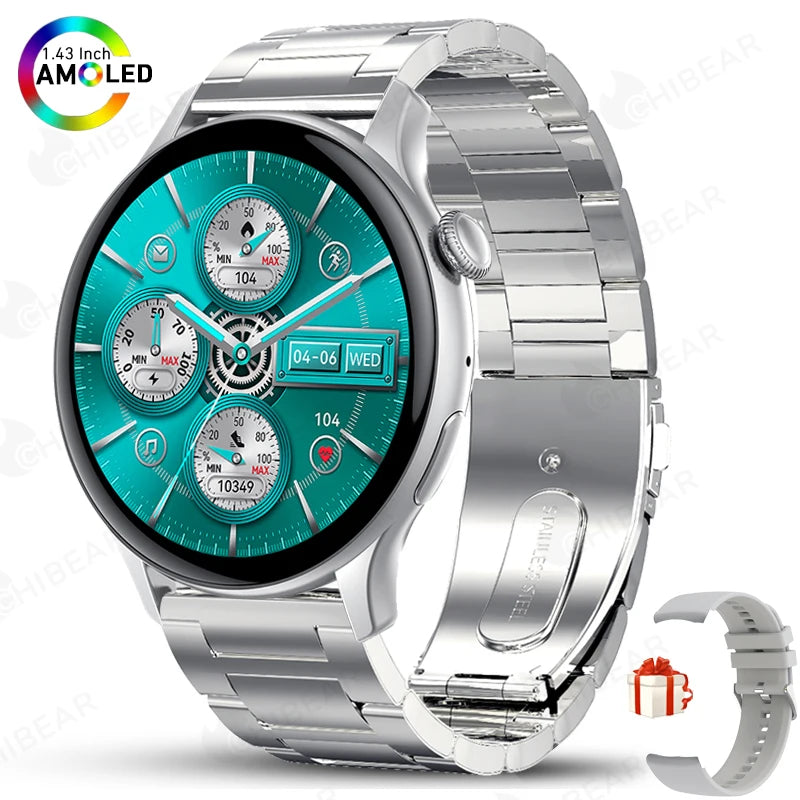 LunaWatch X™ Fashion AI – Montre Connectée AMOLED 1.43", NFC, GPS, IP68, Bracelet Acier, 9 Coloris