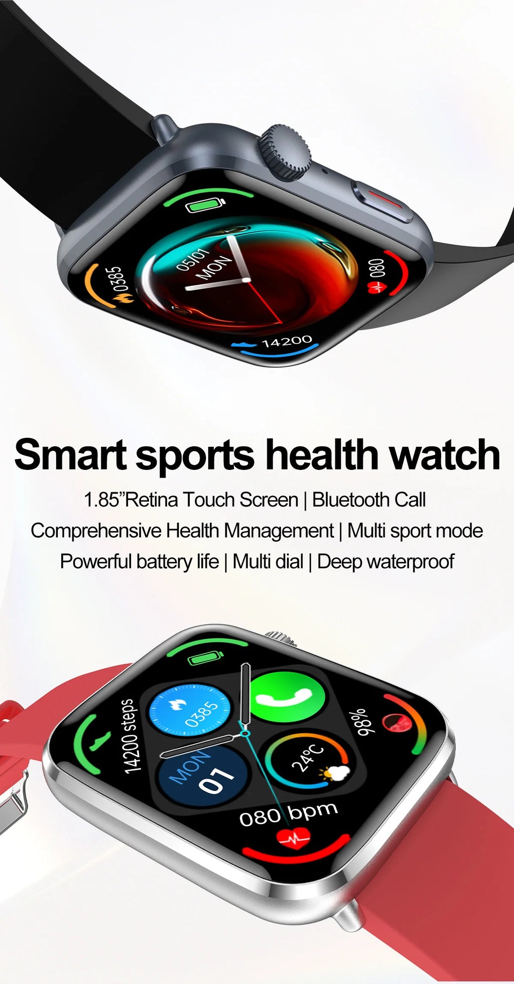 LunaWatch X™ Saphir NFC – Montre Connectée AMOLED 1.81", Saphir, NFC, IP68, GPS, Always On, 27 Bracelets