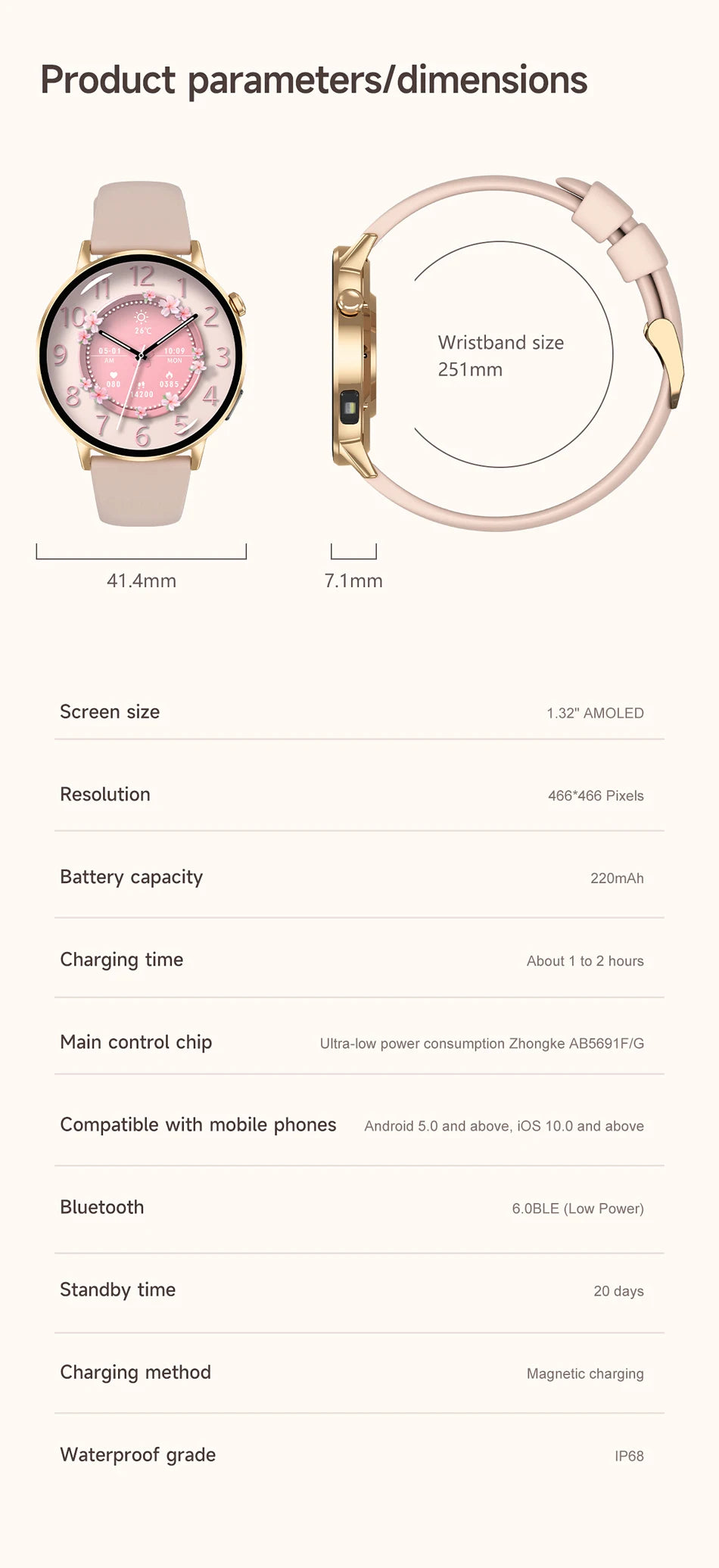 LunaWatch X™ Lady Slim AI – Montre Connectée Femme AMOLED 1.32", Appels BT, AI, Santé Féminine, 9 Bracelets