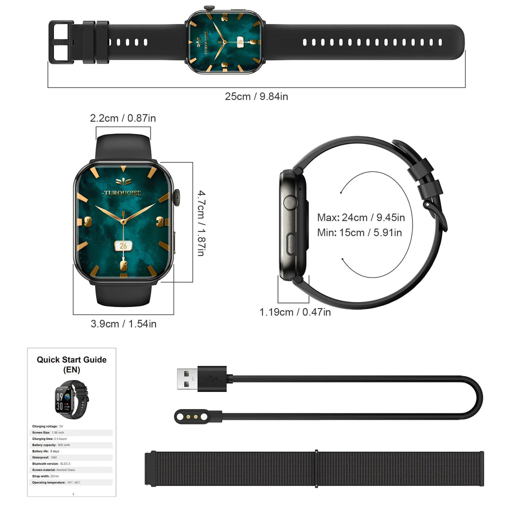 LunaWatch X™ Sport Elite – Montre Connectée AMOLED 1.96", 800mAh, Appels BT, SpO2, 3 Coloris