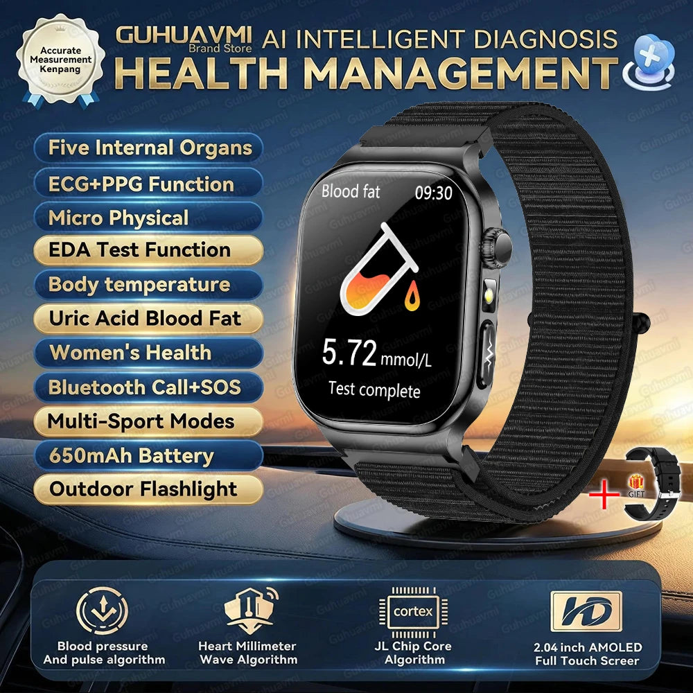 LunaWatch X™ Ultra Health – Montre Connectée AMOLED 2.04", ECG, Analyse Corporelle, Verre Saphir, IP68, 14 Bracelets