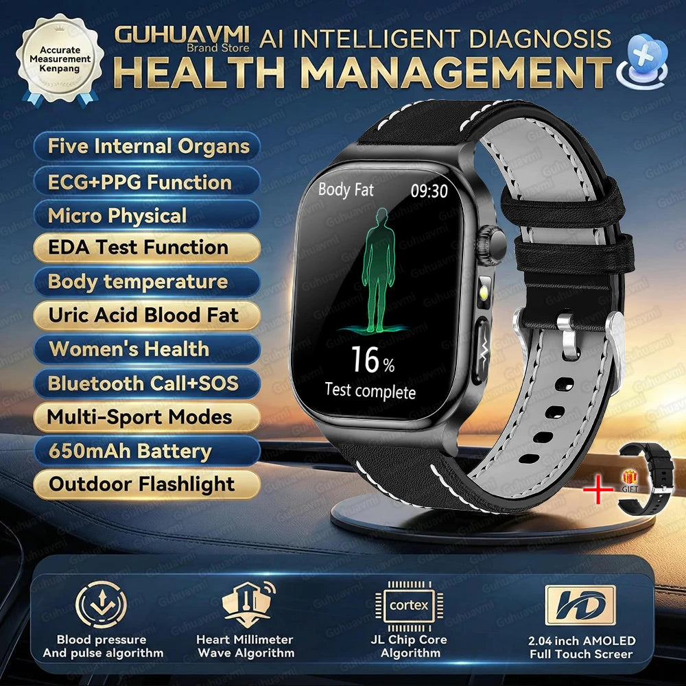 LunaWatch X™ Ultra Health – Montre Connectée AMOLED 2.04", ECG, Analyse Corporelle, Verre Saphir, IP68, 14 Bracelets