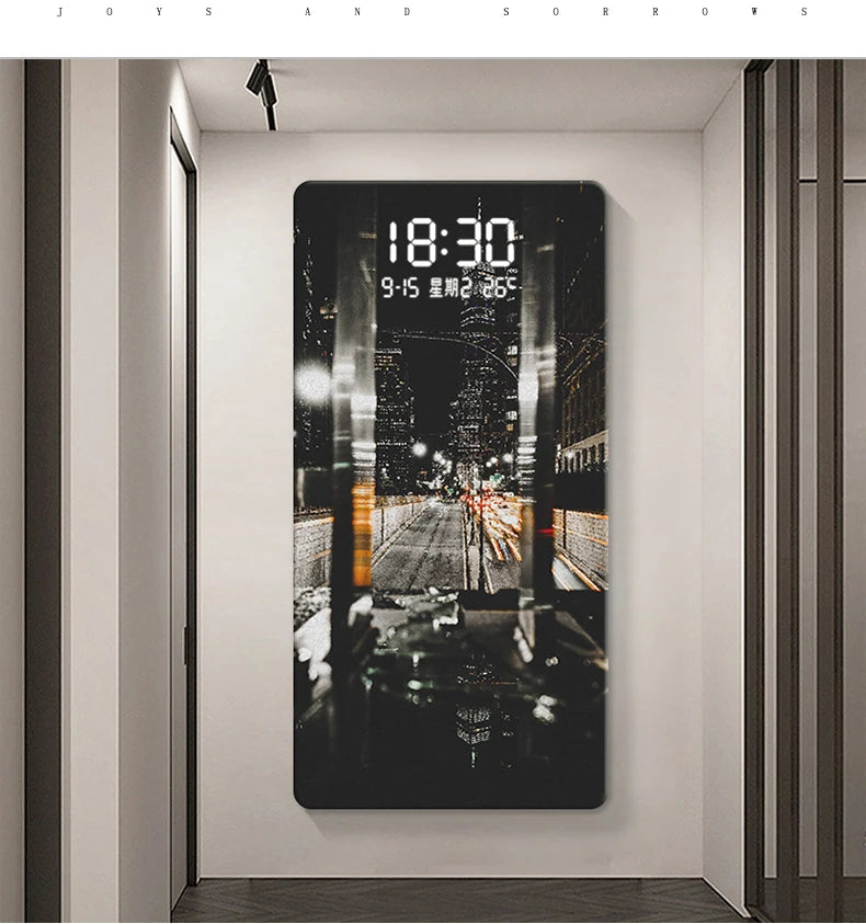 ChronoSense™ Radar – Horloge Murale LED à Détection de Mouvement, Paysage Urbain, Calendrier & Alarme