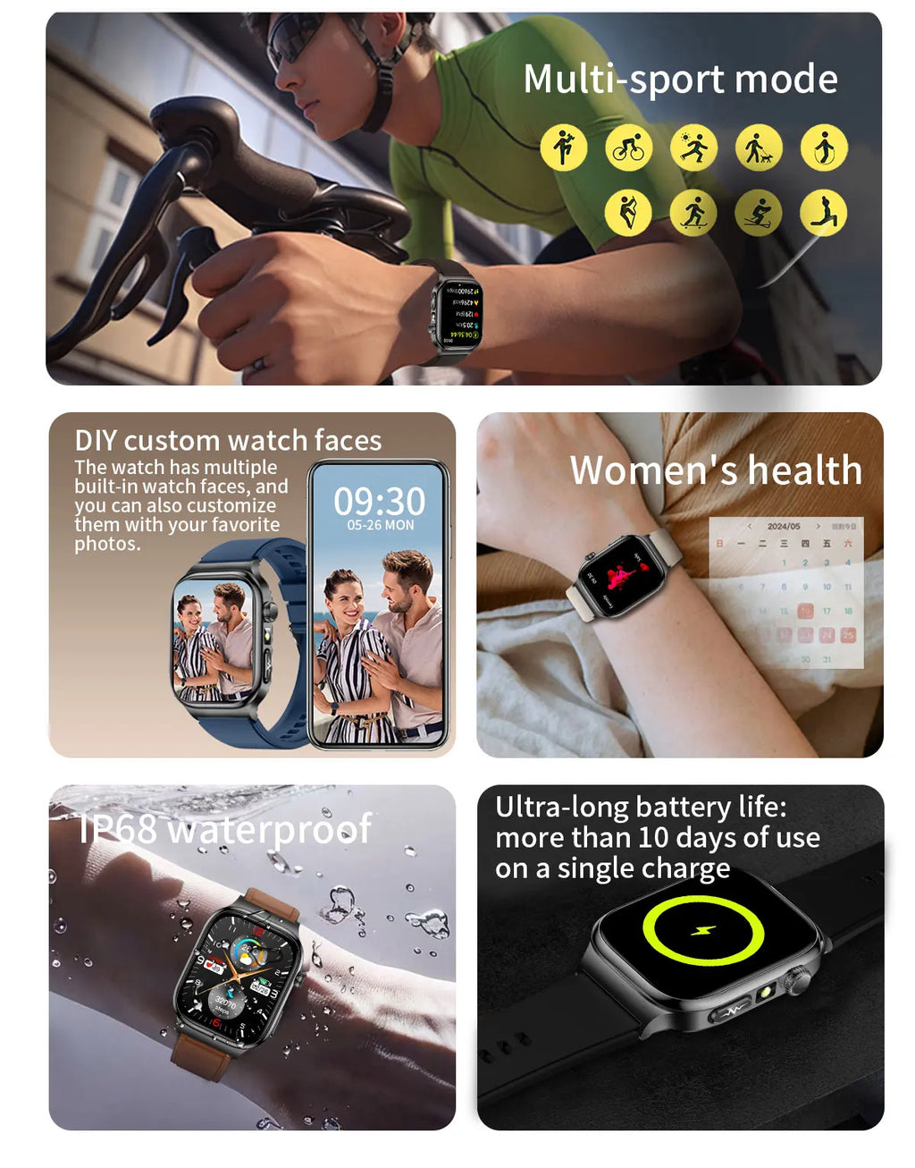 LunaWatch X™ Ultra Health – Montre Connectée AMOLED 2.04", ECG, Analyse Corporelle, Verre Saphir, IP68, 14 Bracelets