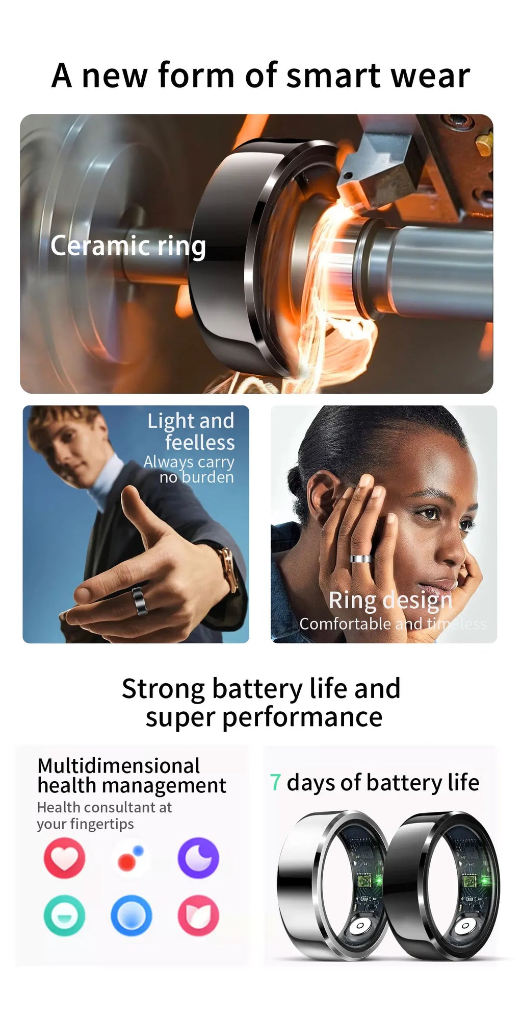 NovaRing X™ Steel Case – Smarter Ring Stahl + Ladeetui, Display, Herzfrequenz, SpO2, 5ATM