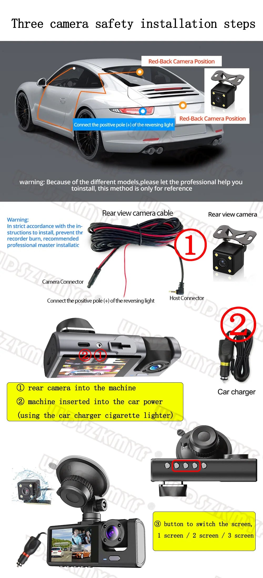 1080P WiFi Car Dvr 2/3 Camra DashCam for Cars Camera for Vehicle Recorder Video Front Optional Rear Camera  Night Vision Dashcam