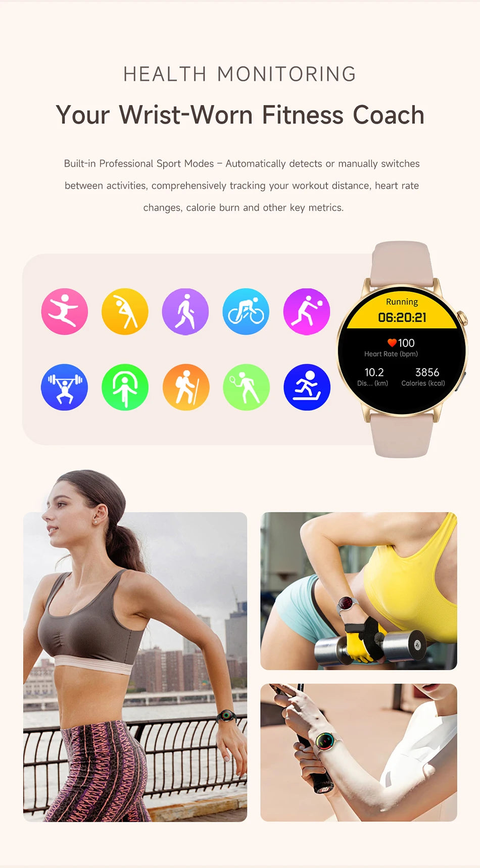 LunaWatch X™ Lady Slim AI – Montre Connectée Femme AMOLED 1.32", Appels BT, AI, Santé Féminine, 9 Bracelets