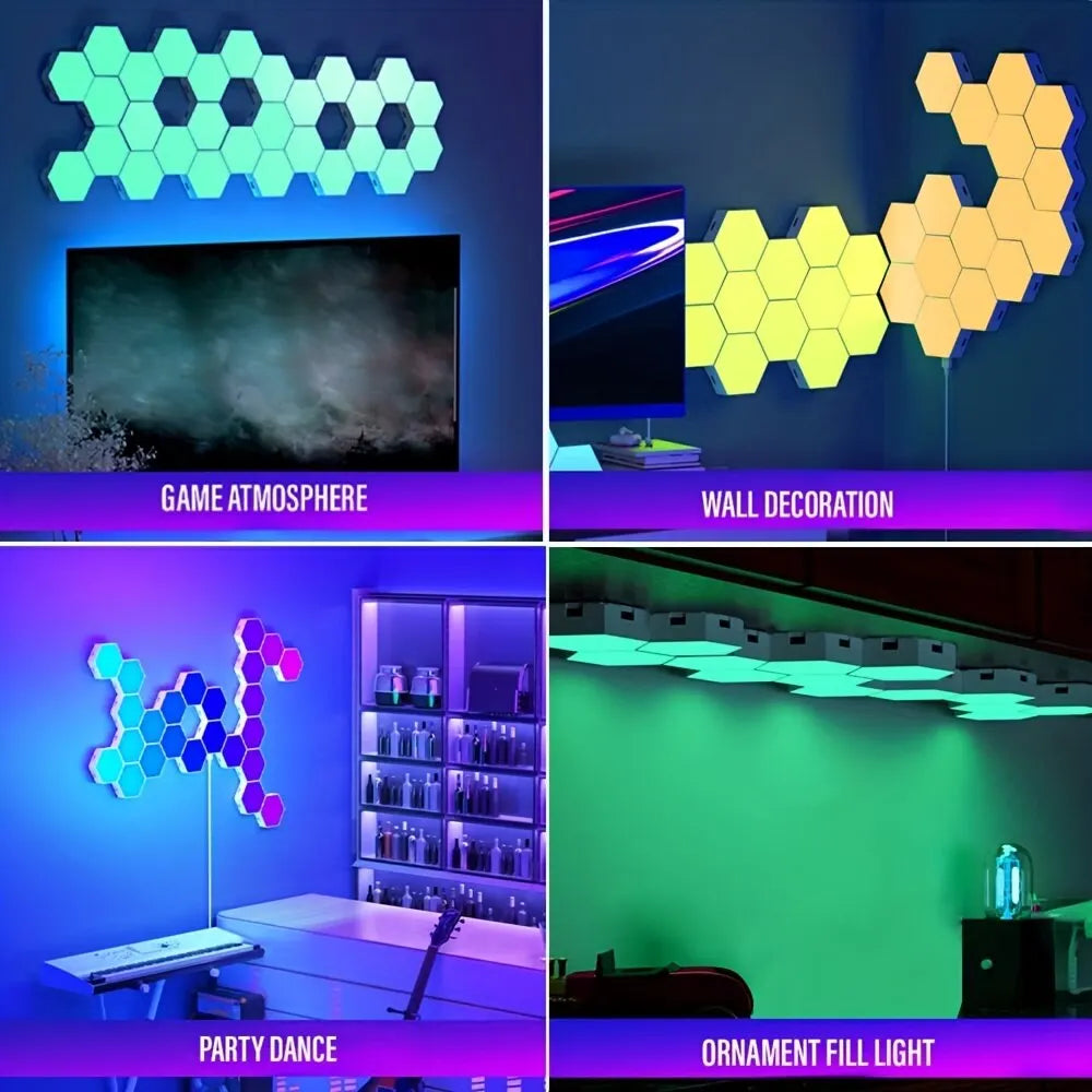 HexaGlow RGB™ Pro – Lampe Murale Hexagonale Connectée, Contrôle WiFi & BT, Synchronisation Musicale, DIY