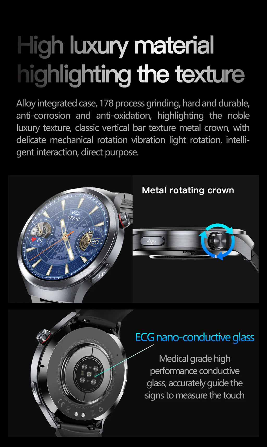 LunaWatch X™ ECG Pro NFC – Montre Connectée AMOLED 1.73", ECG, NFC, IP68, SOS, Appels BT, 530mAh
