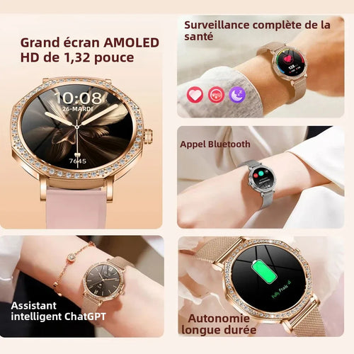 LunaWatch X™ ChatGPT – Women's Smartwatch AMOLED 1.32", Diamond Dial, IP68, ChatGPT, BT Calls