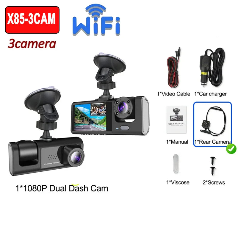 1080P WiFi Car Dvr 2/3 Camra DashCam for Cars Camera for Vehicle Recorder Video Front Optional Rear Camera  Night Vision Dashcam